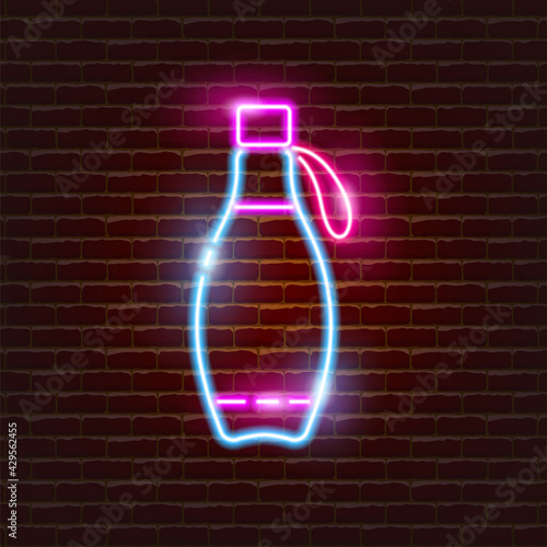 Thermos bottle neon icon. Eco friendly style. Zero waste concept.