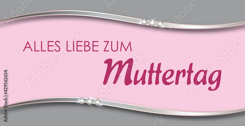 Alles Liebe zum Muttertag Grußkarte in silber und rosa mit Strasssteinen und welligen Silberstreifen, luxus design