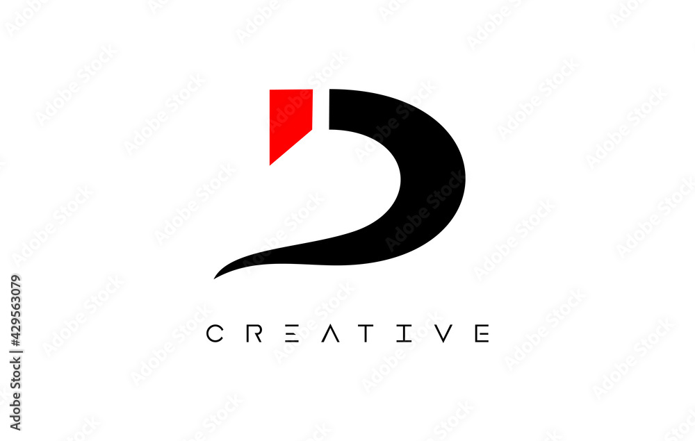 D Modern Letter Logo Design with Creative Look in Black and Red Colors Vector D Modern Letter Logo Design with Creative Look in Black and Red Colors Vector