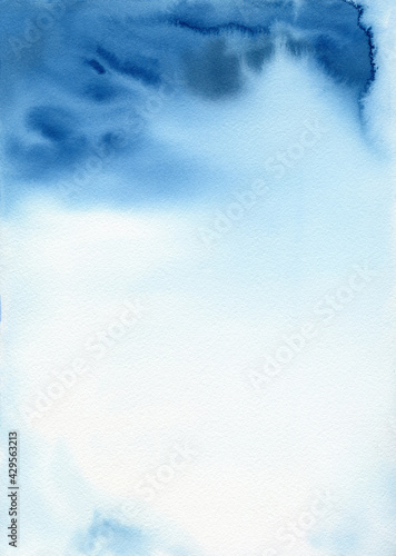 Beautiful blue watercolor background. Hand-drawn ocean illustration. Blue underwater. Sea life.