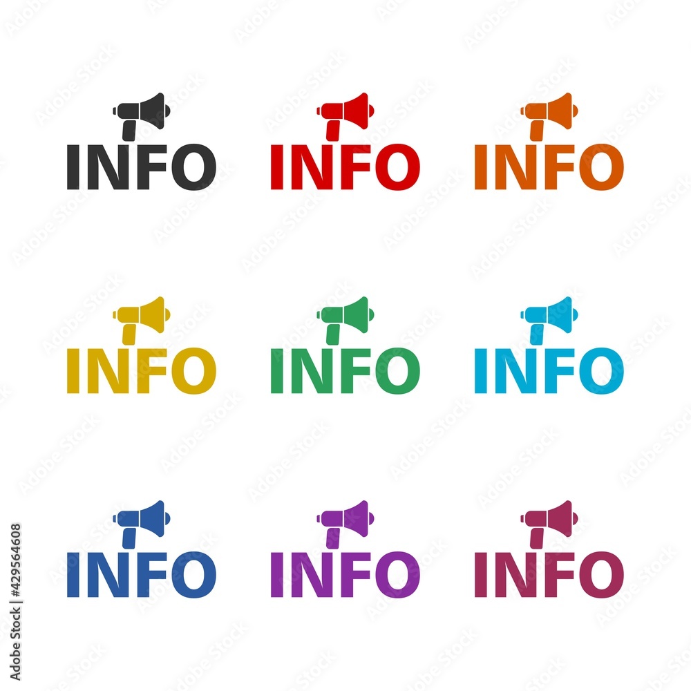 Info word icon isolated on white background color set