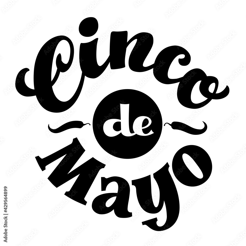 Cinco de Mayo hand drawn lettering isolated on white background Cinco de Mayo hand drawn lettering isolated on white background