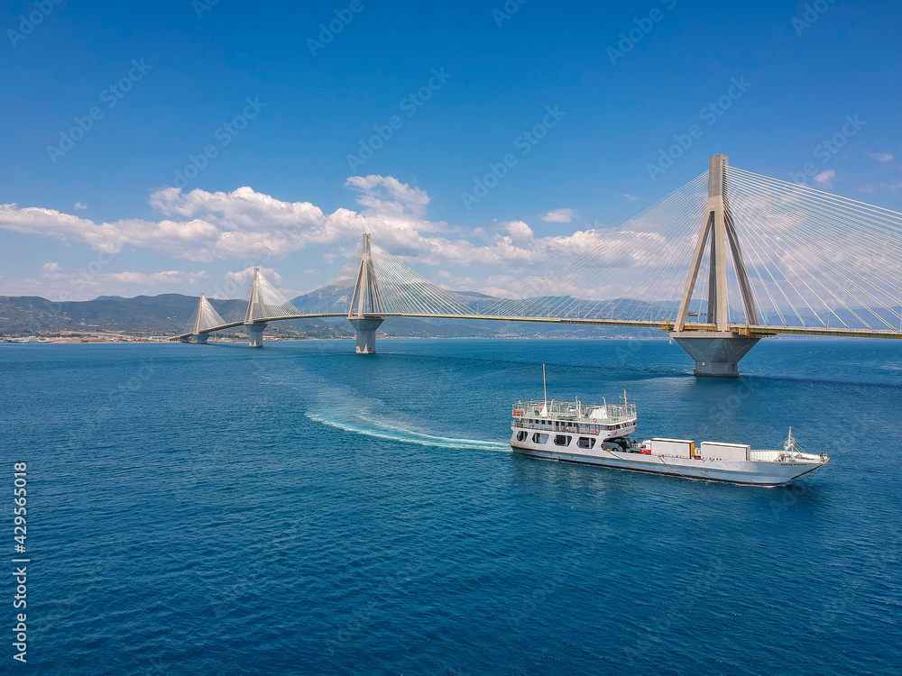 Aerial view of Rio Antirrio or Charilaos Trikoupis Bridge near Patra City, Greece Aerial view of Rio Antirrio or Charilaos Trikoupis Bridge near Patra City, Greece