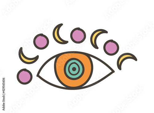 Colorful eye talisman with moon as an occultism and prophecy sacred symbol