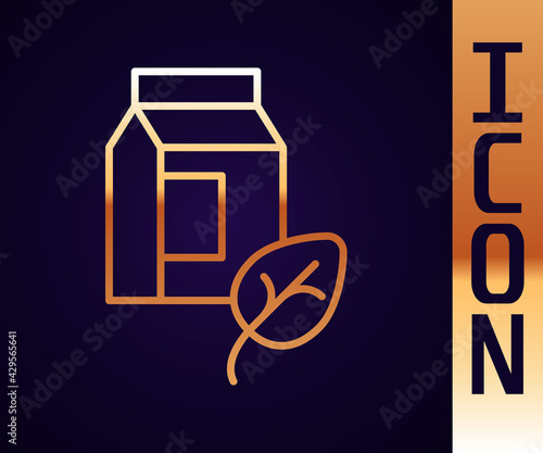 Gold line Vegan milk icon isolated Gold line background. Vegetarian product. Vector