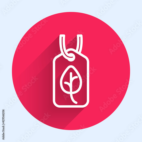 White line Vegan food diet icon isolated White line background. Organic, bio, eco symbol. Vegan, no meat, lactose free, healthy, fresh and nonviolent food. Red circle button. Vector
