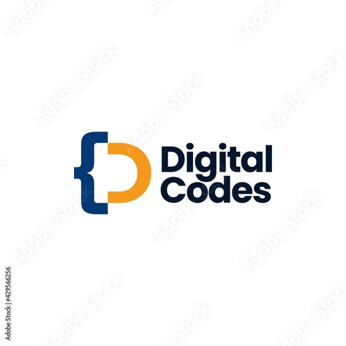 d letter mark code logo vector icon illustration