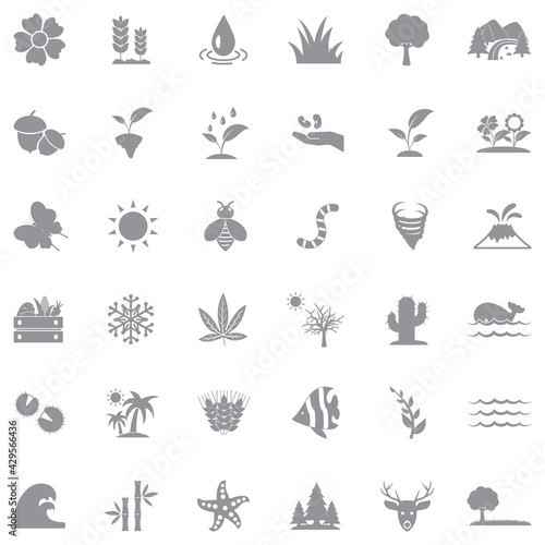 Nature Icons. Gray Flat Design. Vector Illustration.