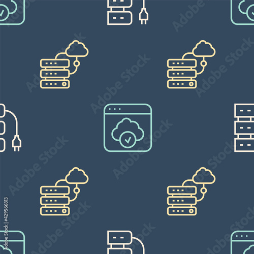 Set line Server, Network cloud connection and Cloud technology data transfer on seamless pattern. Vector