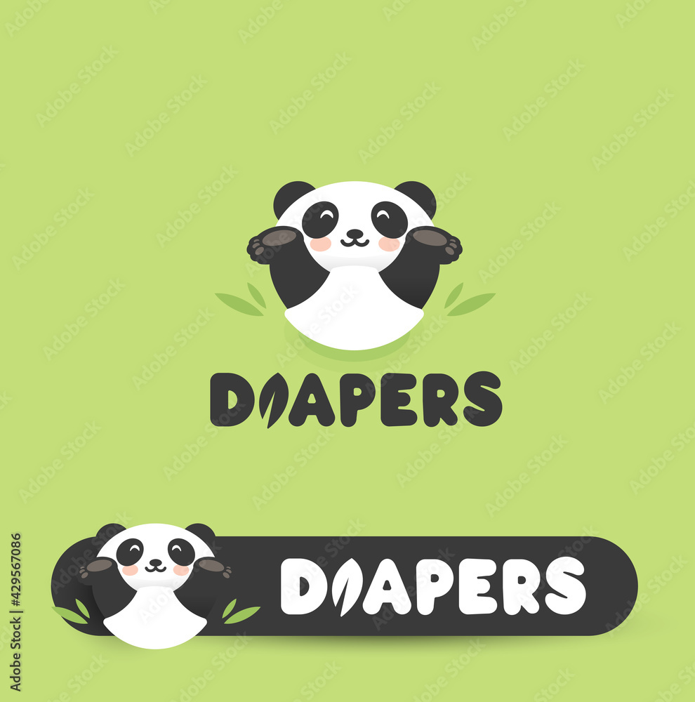 Plakat w ramie Funny Panda in diapers, flat cartoon style vector logo