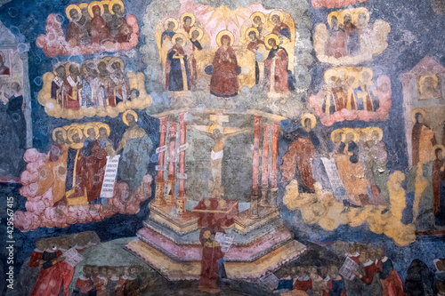 Murals (wall painting) of Elijah the Prophet church. Crucifixion. Yaroslavl, Yaroslavl Oblast, Russia..