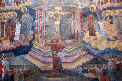 Fresco (wall painting) of Elijah the Prophet church. Crucifixion..