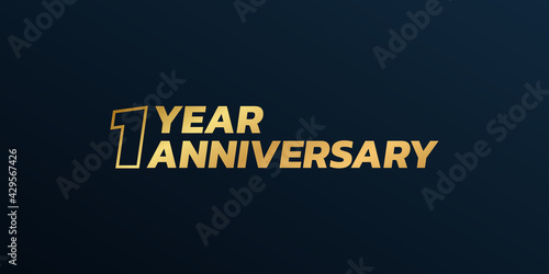 1 year anniversary logo design. First birthday celebration icon or badge. Vector illustration.