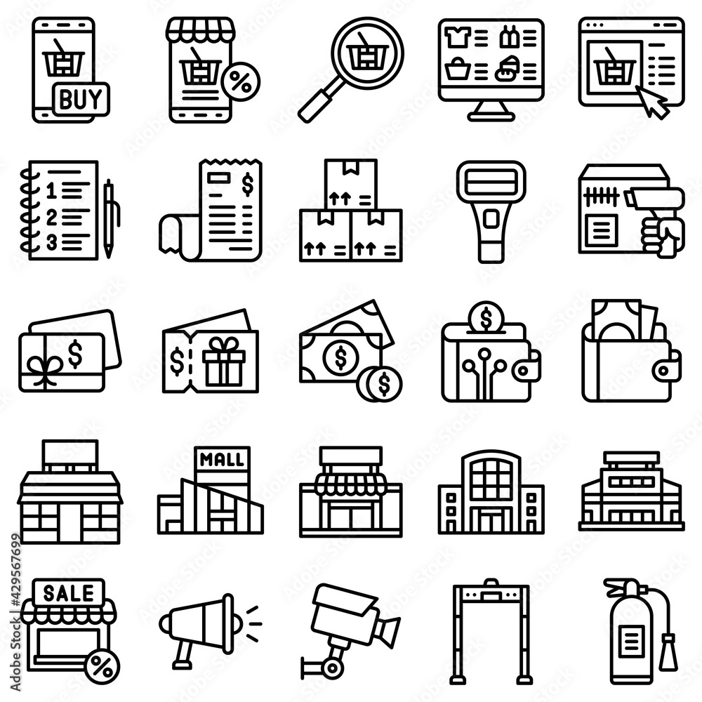 Supermarket and Shopping mall related icon set 8, line style Supermarket and Shopping mall related icon set 8, line style