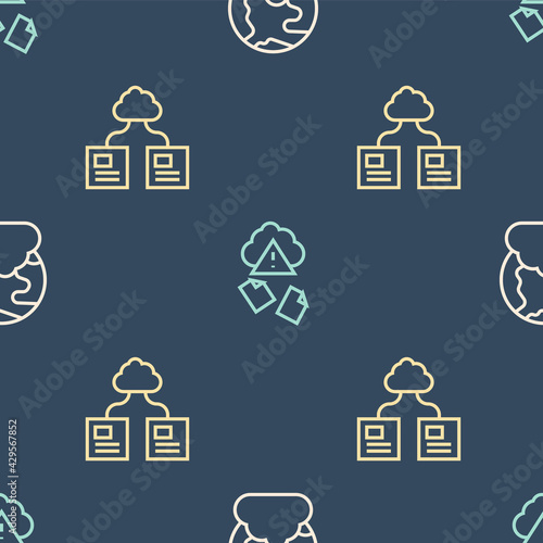Set line Social network, Cloud technology data transfer and hacking on seamless pattern. Vector