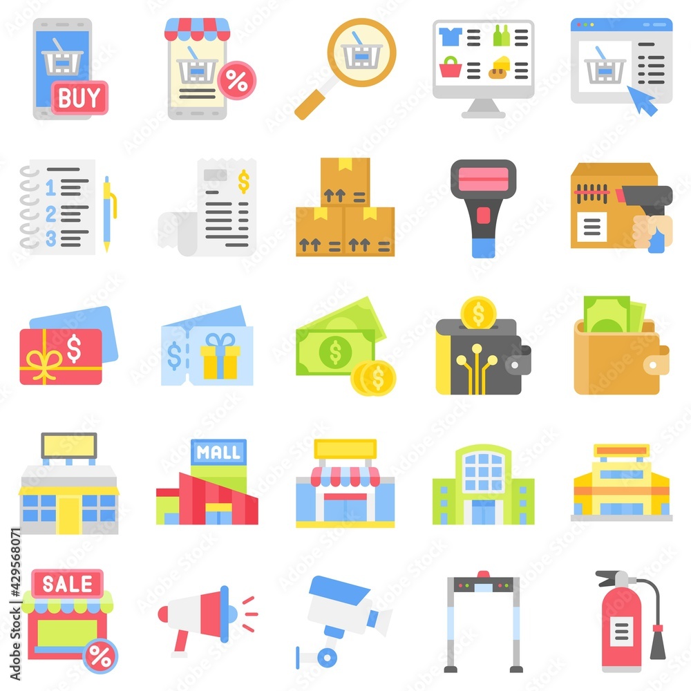 Supermarket and Shopping mall related icon set 8, flat style Supermarket and Shopping mall related icon set 8, flat style