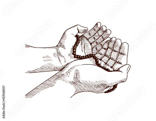 hand praying hand drawn on white background