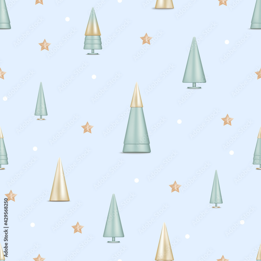 Seamless pattern with poka dots, star and golden conical Christmas tree on white background,Vector seamless for Christmas or New year 2022 holiday wrapping paper, fabric, textile Seamless pattern with poka dots, star and golden conical Christmas tree on white background,Vector seamless for Christmas or New year 2022 holiday wrapping paper, fabric, textile