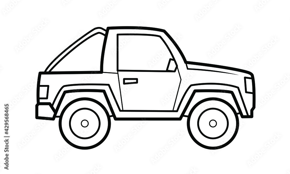 Small 4x4 car illustration  - simple line art contour of vehicle.