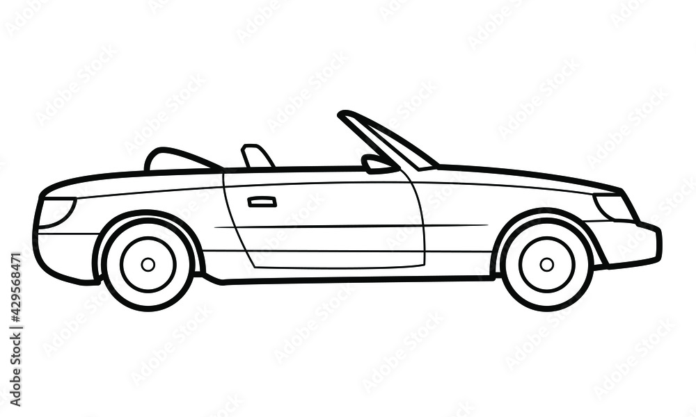 Cabrio car illustration  - simple line art contour of vehicle.