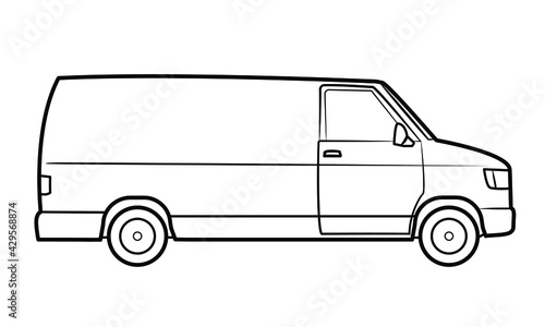 Transporter van illustration  - simple line art contour of vehicle.