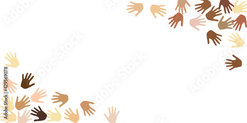 Hands border corners, palms frame isolated on white vector background design