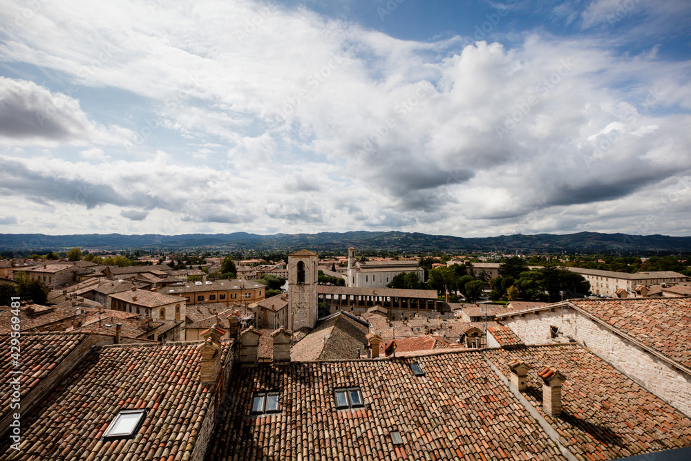 Scenic view across the rooftops of Gubbio, Umbria, Italy