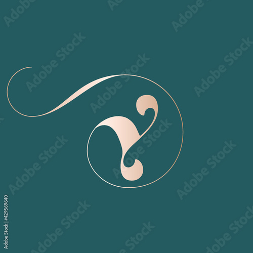 Letter Y logo.Decorative creative typographic icon isolated on green fund.Lettering sign for beauty, spa, elegant, luxury brand.Alphabet initial.Ornate swirl elements.Character shape.Golden color.