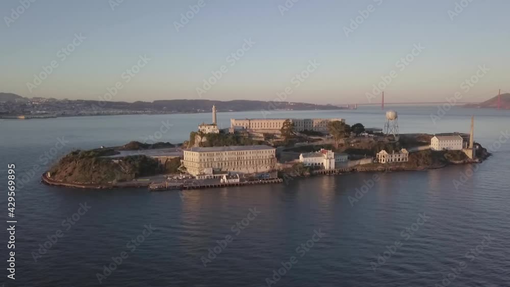 Alcatraz Island Federal Penitentiary At San Francisco Bay In California, USA. - Aerial Shot Alcatraz Island Federal Penitentiary At San Francisco Bay In California, USA. - Aerial Shot