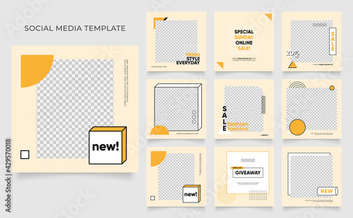social media template banner blog fashion sale promotion. fully editable square post frame puzzle organic sale poster. fresh yellow element shape vector background