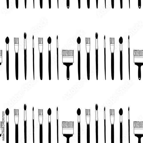 Seamless pattern. Vector illustration with brushes. Linear doodle sketch. Monochrome design.