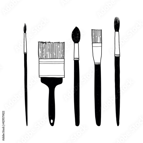 Vector illustration with brushes. Linear doodle sketch. Monochrome design.