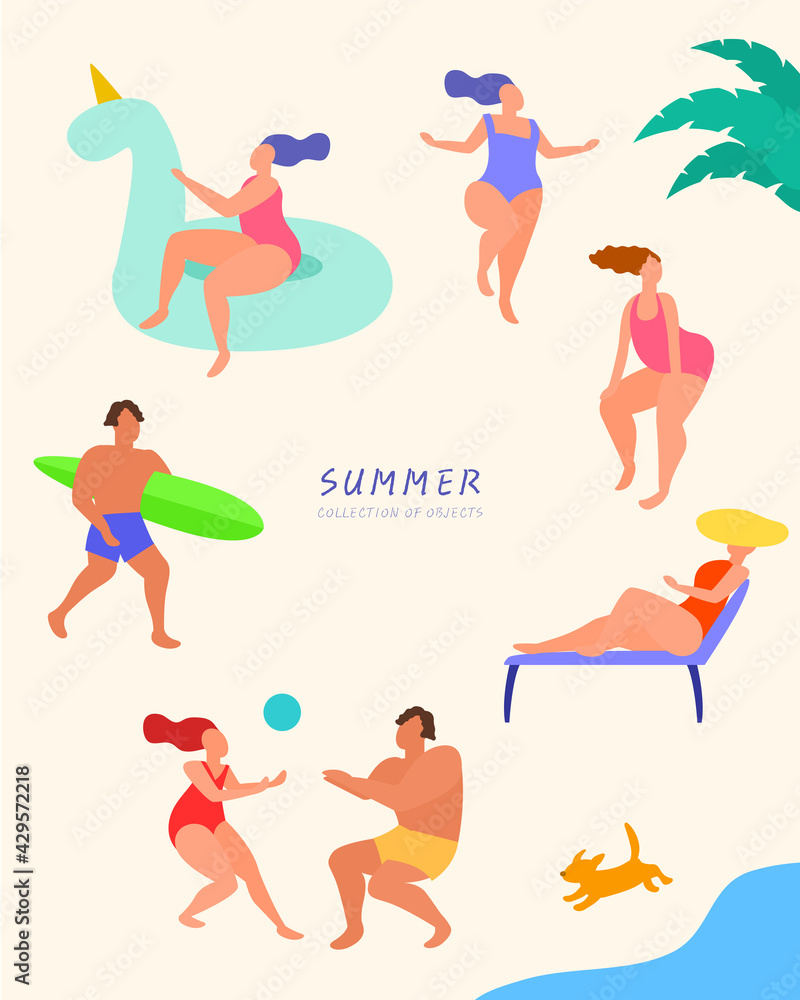 Collection of various summer object illustrations