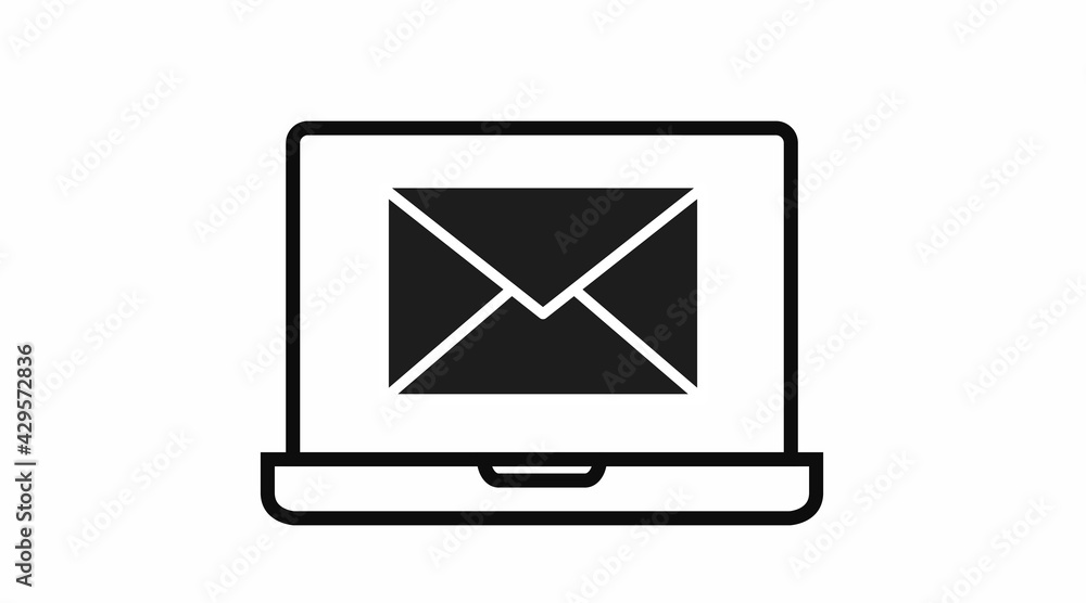 Laptop Mail Icon. Vector isolated illustration of a laptop with a mail sign Laptop Mail Icon. Vector isolated illustration of a laptop with a mail sign