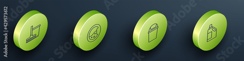 Set Isometric line Mop and bucket, Washer, Trash can and Bottle for cleaning agent icon. Vector