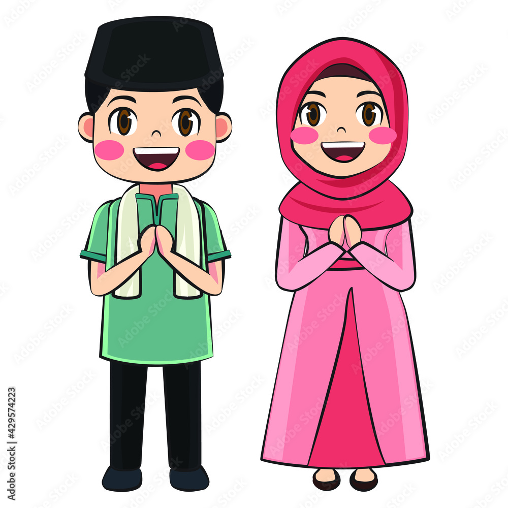 happy and cute muslim couple illustration