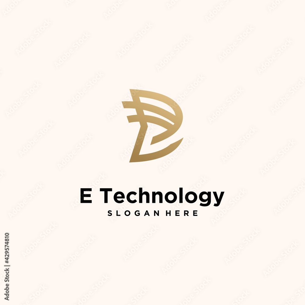 Abstract monogram logo e letter design set, in gold color Abstract monogram logo e letter design set, in gold color