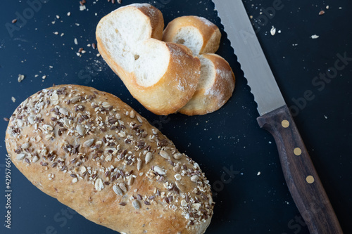 bread with seeds and knife