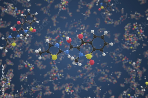 Meloxicam molecule, scientific molecular model, 3d rendering