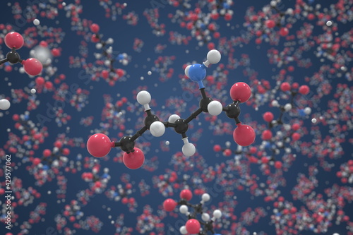 Fototapeta Naklejka Na Ścianę i Meble -  Glutamate molecule made with balls, scientific molecular model. Chemical 3d rendering