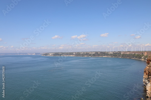 Sea and mountains under clear blue sky, black sea , bulgaria