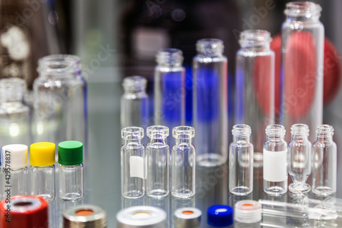 different types and volumes of vials and glass containers for medical