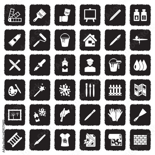 Wallpaper Mural Painting Icons. Grunge Black Flat Design. Vector Illustration. Torontodigital.ca