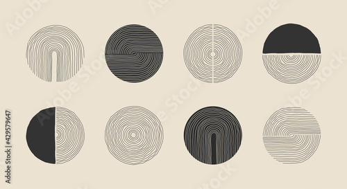Set of hand drawn minimalist artistic circle elements