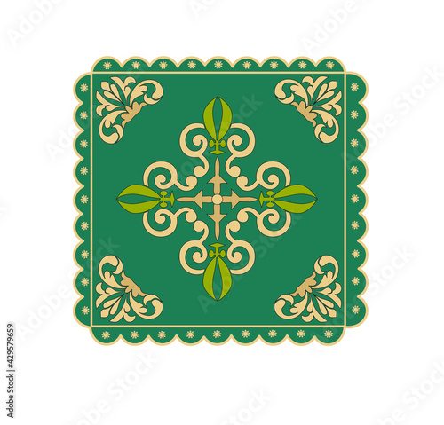 GOLD EMBROIDERY FOR LITURGICAL CLOTHES AND SACRED CEREMONIES. SACRED CATHOLIC SYMBOLS IN ANCIENT STYLE WITH GOLDEN DECORATIONS