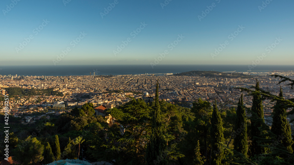 Panoramic view of Barcelona, from the top of Tibidabo hill