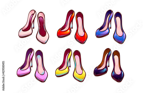 Set of classic womans shoes in different colors