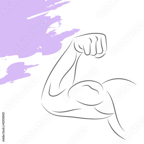 The hand of a sports man. Big biceps of the athlete. Sketchy lines isolated on a white background.