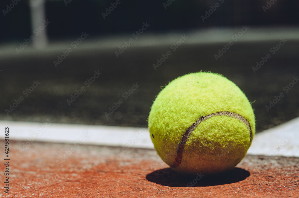Close-up of tennis ball, empty area with copy space for text message or content