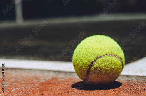 Close-up of tennis ball, empty area with copy space for text message or content